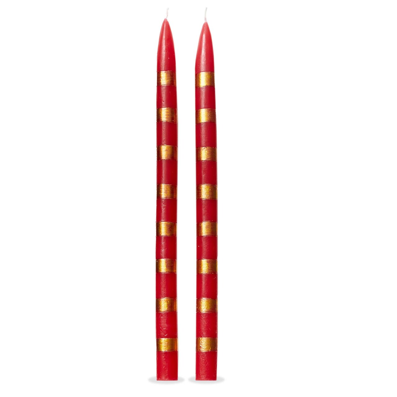 Red and Gold Striped Taper Candles - 12 Inch Decorative Candles for Christmas - 6 Hour Burn Time - Set of 2